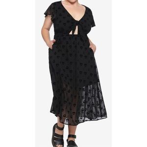 Black Planchette Tie-Front Midi Dress